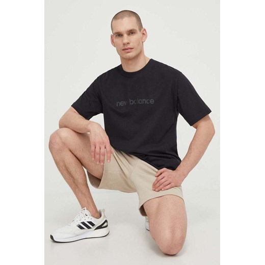 T-shirt męski New Balance z bawełny czarny z napisem z krótkim rękawem 