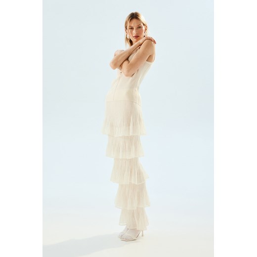 H & M - Falbaniasta spódnica z prześwitującej dzianiny - Biały H & M M H&M