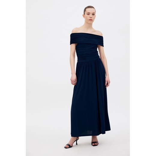 H & M - Drapowana sukienka z odkrytymi ramionami - Niebieski H & M S H&M