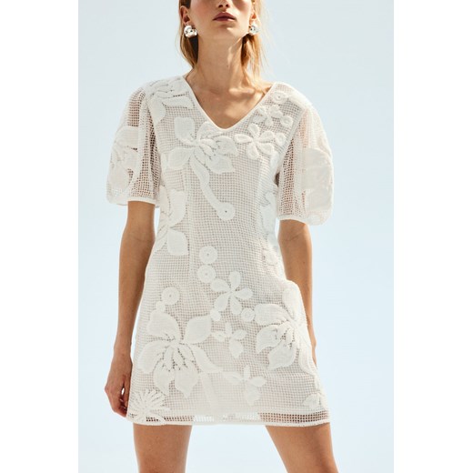 H & M - Sukienka mini z siateczki - Biały H & M L H&M