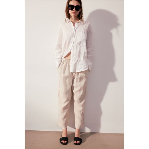 H & M - Lniane spodnie do kostki - Beżowy ze sklepu H&M w kategorii Spodnie damskie - zdjęcie 171438403