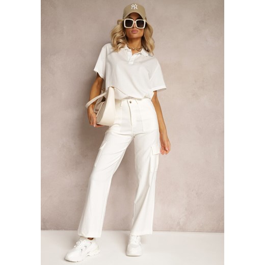 Białe Spodnie o Szerokim Fasonie z Kieszeniami w Stylu Cargo Adileva ze sklepu Renee odzież w kategorii Spodnie damskie - zdjęcie 171438733