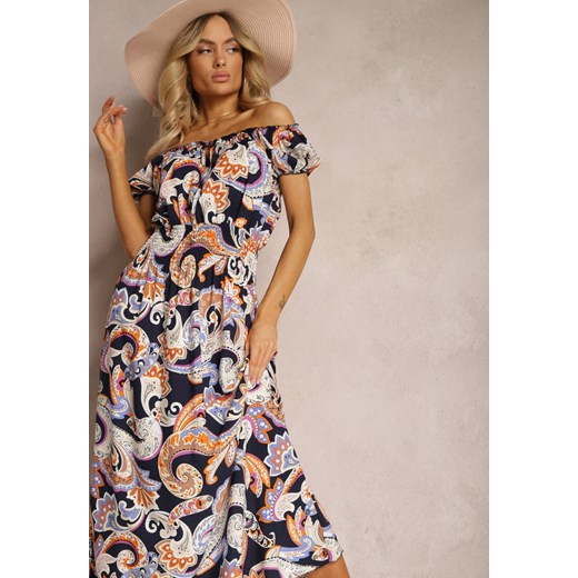 Granatowa Sukienka na Lato z Bawełny w Stylu Boho Hiszpanki Lenadia ze sklepu Renee odzież w kategorii Sukienki - zdjęcie 171439063