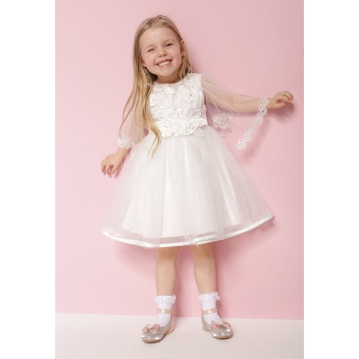 Biała Elegancka Sukienka z Kwiatowymi Aplikacjami Koronką i Tiulem Pirevala ze sklepu Born2be Odzież w kategorii Sukienki dziewczęce - zdjęcie 171441964
