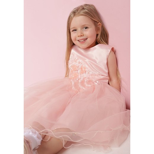 Różowa Elegancka Sukienka z Tiulowym Dołem z Brokatem i Kokardą Ilevarpa ze sklepu Born2be Odzież w kategorii Sukienki dziewczęce - zdjęcie 171441982