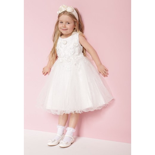 Biała Sukienka z Tiulem i Koronką Ozdobiona Brokatem Skalerra ze sklepu Born2be Odzież w kategorii Sukienki dziewczęce - zdjęcie 171442000