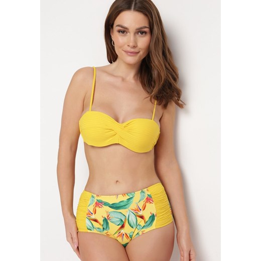 Żółte Bikini Gładki Biustonosz i Wzorzyste Wysokie Figi Ortella ze sklepu Born2be Odzież w kategorii Stroje kąpielowe - zdjęcie 171442120