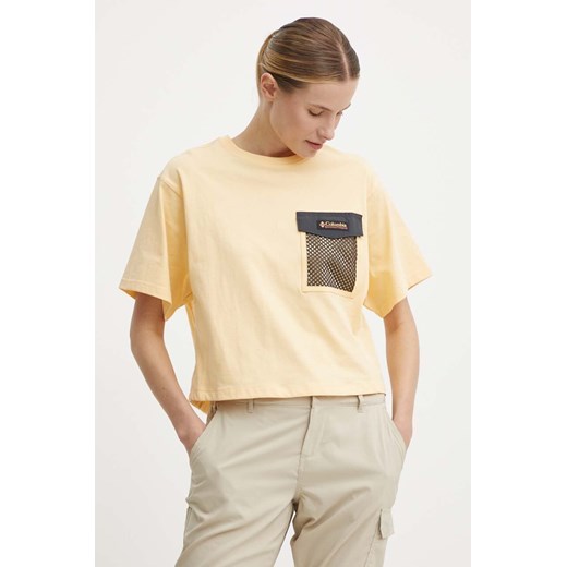 Columbia t-shirt bawełniany Painted Peak damski kolor żółty 2074491 ze sklepu ANSWEAR.com w kategorii Bluzki damskie - zdjęcie 171444921