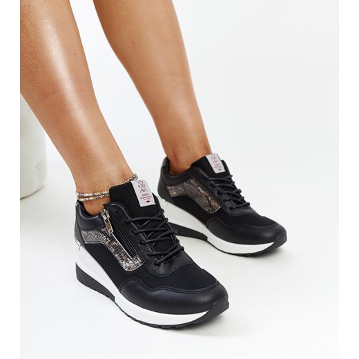 Czarne sneakersy damskie  na koturnie CROSS JEANS ze sklepu gemre w kategorii Buty sportowe damskie - zdjęcie 171445353