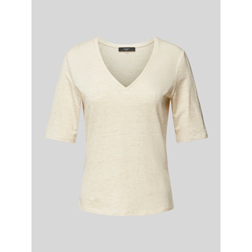 T-shirt z mieszanki lnu i elastanu z dekoltem w serek model ‘BRUNATE’ ze sklepu Peek&Cloppenburg  w kategorii Bluzki damskie - zdjęcie 171447024