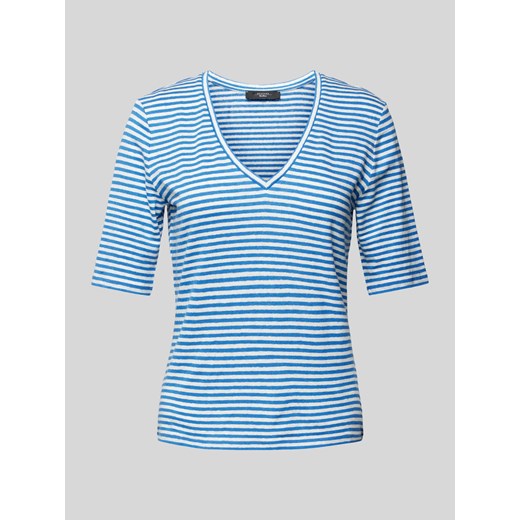 T-shirt z mieszanki lnu i elastanu z dekoltem w serek model ‘BRUNATE’ ze sklepu Peek&Cloppenburg  w kategorii Bluzki damskie - zdjęcie 171447340