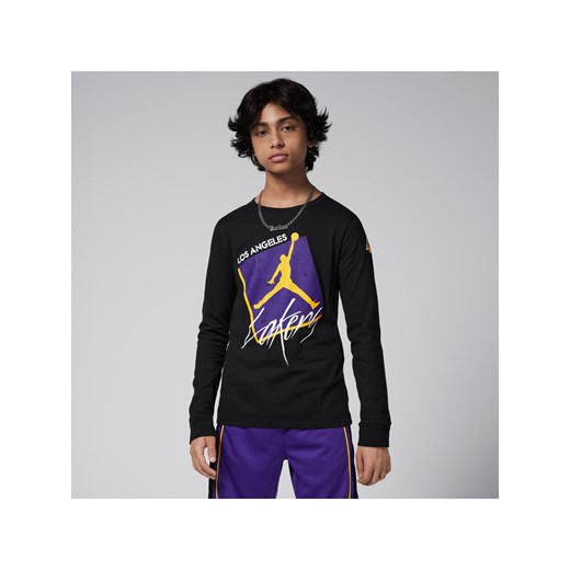 T-shirt z długim rękawem dla dużych dzieci (chłopców) Jordan Max90 NBA Los Angeles Lakers Courtside Statement Edition - Czerń ze sklepu Nike poland w kategorii T-shirty chłopięce - zdjęcie 171447522