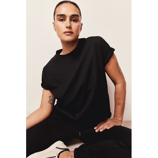 H & M - Pudełkowy T-shirt z bawełny - Czarny ze sklepu H&M w kategorii Bluzki damskie - zdjęcie 171448022