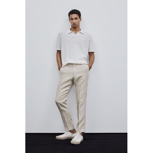 H & M - Lniane spodnie garniturowe Slim Fit - Beżowy ze sklepu H&M w kategorii Spodnie męskie - zdjęcie 171448111