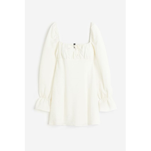 H & M - Krepowana sukienka z bufiastym rękawem - Biały H & M XL H&M