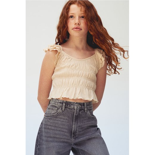 H & M - Elastycznie marszczony top - Biały ze sklepu H&M w kategorii Bluzki dziewczęce - zdjęcie 171448223
