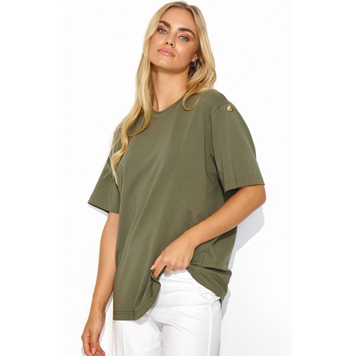 Klasyczny t-shirt damski khaki M826, Kolor khaki, Rozmiar one size, Makadamia ze sklepu Primodo w kategorii Bluzki damskie - zdjęcie 171450250