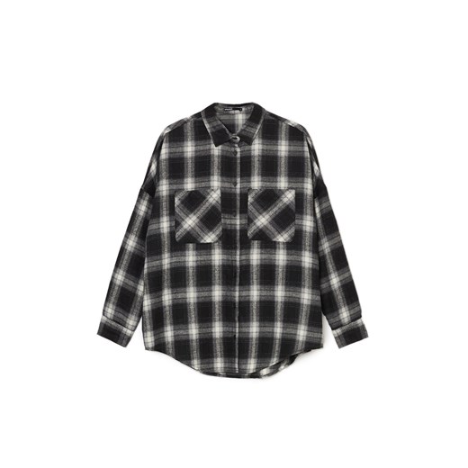 Cropp - Koszula w kratę z nadrukiem na plecach - czarny ze sklepu Cropp w kategorii Koszule damskie - zdjęcie 171454602