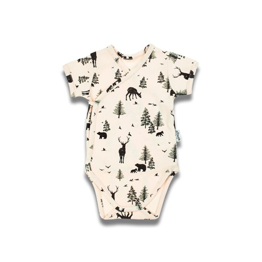 Bawełniane beżowe body chłopięce z motywem leśnym z krótkim rękawem ze sklepu 5.10.15 w kategorii Body niemowlęce - zdjęcie 171455411