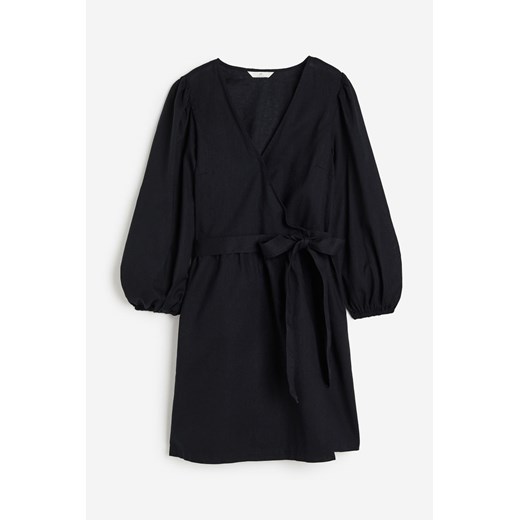H & M - Kopertowa sukienka z domieszką lnu - Czarny H & M L H&M