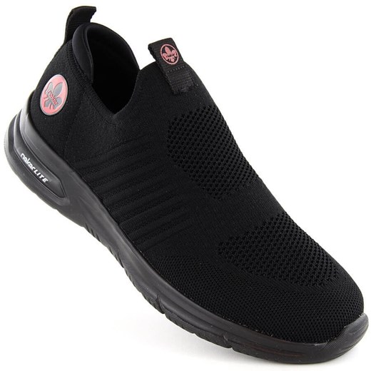 Komfortowe buty sportowe męskie wsuwane czarne Rieker B7365-00 ze sklepu ButyModne.pl w kategorii Buty sportowe męskie - zdjęcie 171460110
