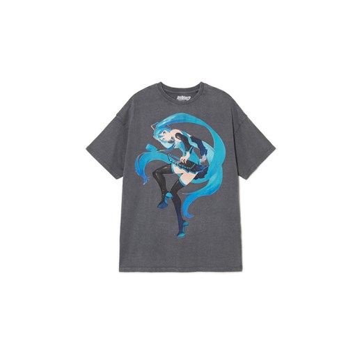 Cropp - Szara koszulka z nadrukiem Hatsune Miku - szary ze sklepu Cropp w kategorii Bluzki damskie - zdjęcie 171461960