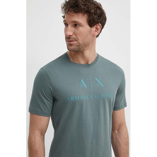 Armani Exchange t-shirt męski kolor zielony z nadrukiem 8NZTCJ Z8H4Z NOS ze sklepu ANSWEAR.com w kategorii T-shirty męskie - zdjęcie 171462364