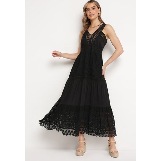 Czarna Koronkowa Sukienka na Szerokich Ramiączkach z Falbanką Disella ze sklepu Born2be Odzież w kategorii Sukienki - zdjęcie 171463153