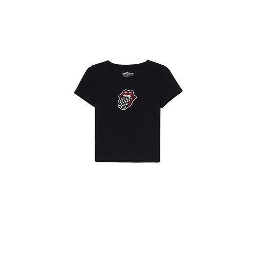 Cropp - Czarna koszulka z nadrukiem The Rolling Stones - czarny ze sklepu Cropp w kategorii Bluzki damskie - zdjęcie 171474262