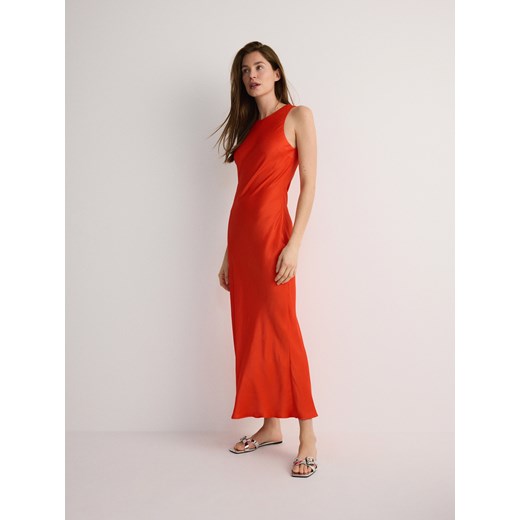 Reserved - Satynowa sukienka maxi z wiskozy - pomarańczowy ze sklepu Reserved w kategorii Sukienki - zdjęcie 171474611
