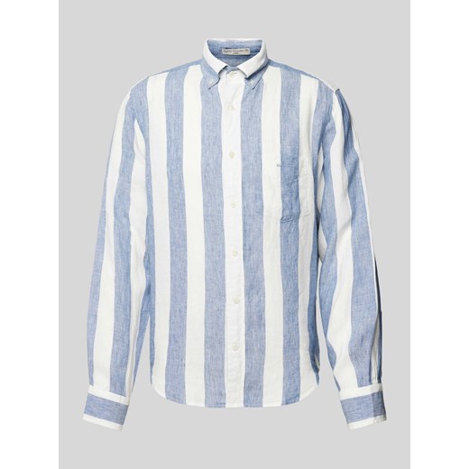 Koszula lniana o kroju regular fit ze wzorem w blokowe pasy ze sklepu Peek&Cloppenburg  w kategorii Koszule męskie - zdjęcie 171475202