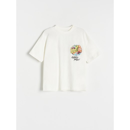 Reserved - T-shirt oversize SpongeBob - złamana biel ze sklepu Reserved w kategorii T-shirty chłopięce - zdjęcie 171476194