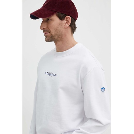 North Sails bluza bawełniana męska kolor biały z nadrukiem 691226 ze sklepu ANSWEAR.com w kategorii Bluzy męskie - zdjęcie 171476683
