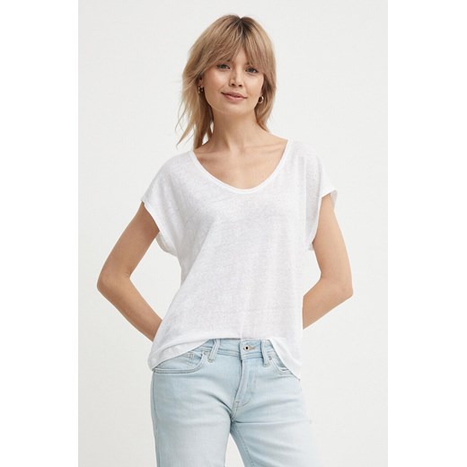 Pepe Jeans t-shirt lniany LOTTIE kolor biały PL505821 ze sklepu ANSWEAR.com w kategorii Bluzki damskie - zdjęcie 171477080