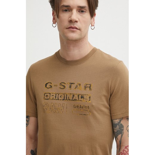 G-Star Raw t-shirt bawełniany męski kolor beżowy z nadrukiem XL ANSWEAR.com