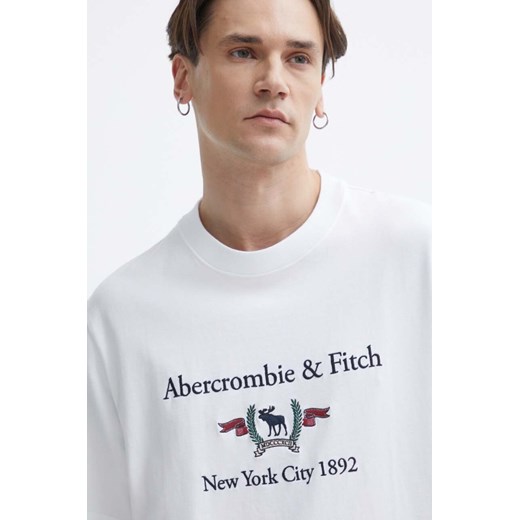 Abercrombie &amp; Fitch t-shirt bawełniany męski kolor biały z aplikacją ze sklepu ANSWEAR.com w kategorii T-shirty męskie - zdjęcie 171477301