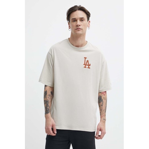 New Era t-shirt bawełniany męski kolor beżowy z aplikacją LOS ANGELES DODGERS ze sklepu ANSWEAR.com w kategorii T-shirty męskie - zdjęcie 171477321