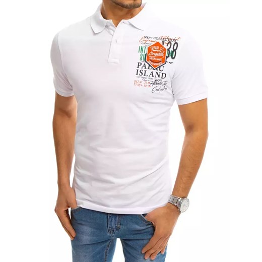 Koszulka polo z nadrukiem biała Dstreet PX0370 ze sklepu DSTREET.PL w kategorii T-shirty męskie - zdjęcie 171480870