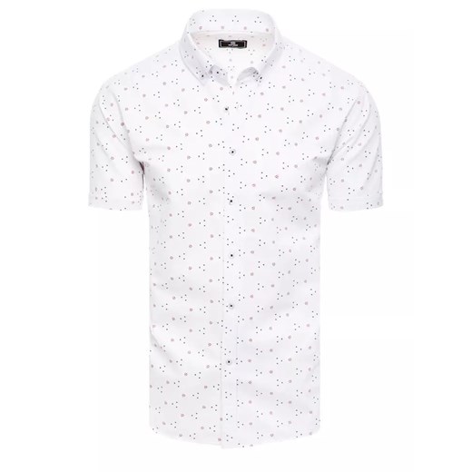 Koszula męska z krótkim rękawem biała Dstreet KX1007 ze sklepu DSTREET.PL w kategorii Koszule męskie - zdjęcie 171481084