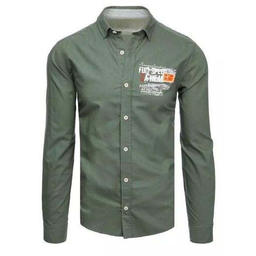 Koszula męska zielona Dstreet DX2277 ze sklepu DSTREET.PL w kategorii Koszule męskie - zdjęcie 171483514