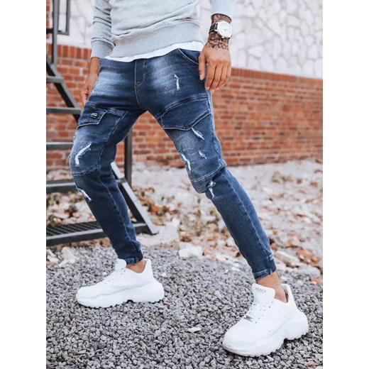 Spodnie męskie jeansowe typu bojówki niebieskie Dstreet UX3281 ze sklepu DSTREET.PL w kategorii Jeansy męskie - zdjęcie 171485061