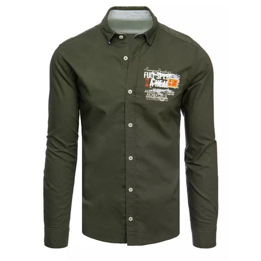 Koszula męska khaki Dstreet DX2279 ze sklepu DSTREET.PL w kategorii Koszule męskie - zdjęcie 171485404