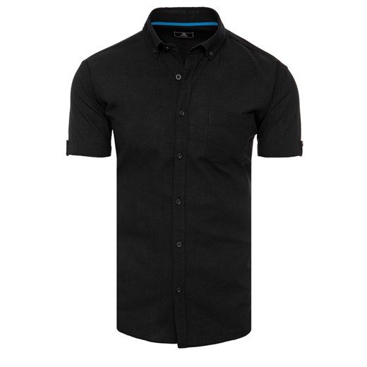 Koszula męska z krótkim rękawem czarna Dstreet KX0982 ze sklepu DSTREET.PL w kategorii Koszule męskie - zdjęcie 171485532