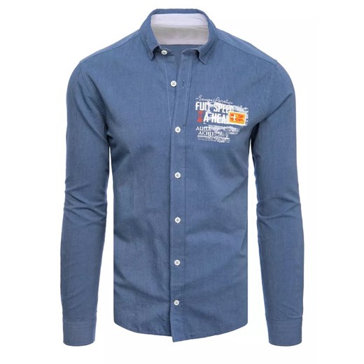Koszula męska indygo Dstreet DX2282 ze sklepu DSTREET.PL w kategorii Koszule męskie - zdjęcie 171488344