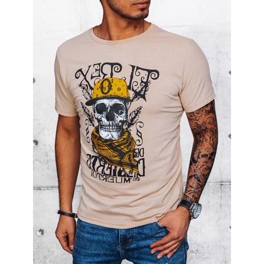 T-shirt męski z nadrukiem beżowy Dstreet RX5097 ze sklepu DSTREET.PL w kategorii T-shirty męskie - zdjęcie 171489900