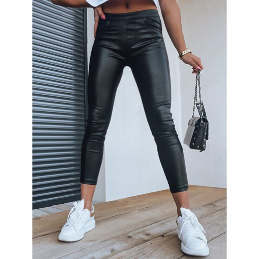 Spodnie damskie woskowane ANELIA czarne Dstreet UY1330 ze sklepu DSTREET.PL w kategorii Spodnie damskie - zdjęcie 171490281
