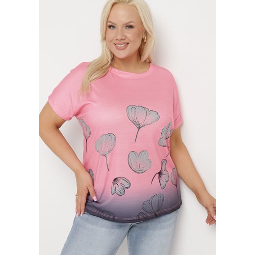 Różowy T-shirt z Krótkim Rękawem Ozdobiony Cyrkoniami Flovilla ze sklepu Born2be Odzież w kategorii Bluzki damskie - zdjęcie 171491934