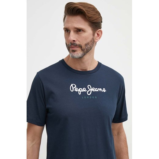 Pepe Jeans t-shirt bawełniany Eggo męski kolor granatowy z nadrukiem ze sklepu ANSWEAR.com w kategorii T-shirty męskie - zdjęcie 171499921