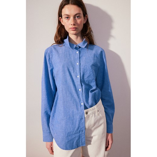 H & M - Koszula z domieszką lnu - Niebieski ze sklepu H&M w kategorii Koszule damskie - zdjęcie 171502701