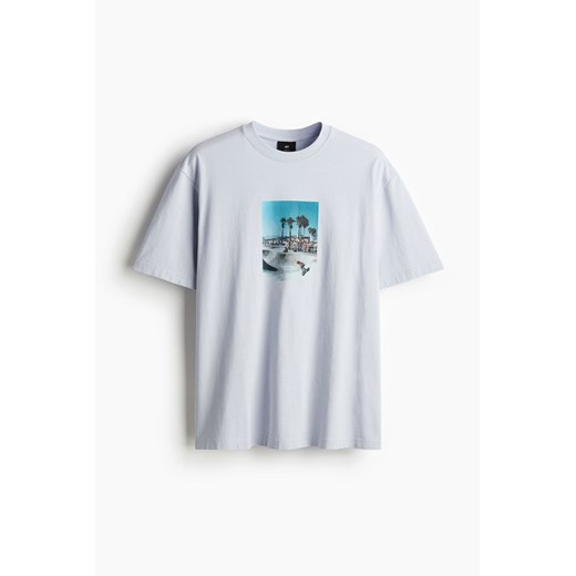 H & M - T-shirt z nadrukiem Loose Fit - Niebieski H & M XS H&M